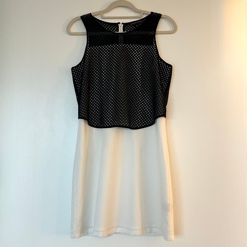 W118 by Walter Baker Black Mesh Overlay Shift Dress Size Small Ivory Lined Mini